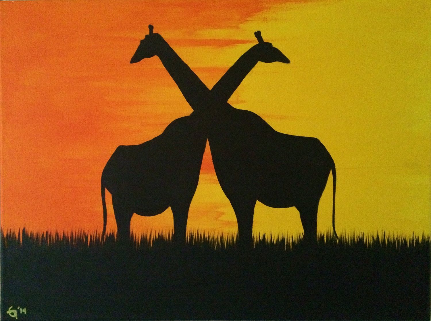1500x1117 Long Necks - Giraffe Silhouette Painting