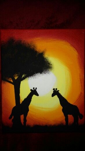 293x520 Painting Of Sunset With Giraffe Silhouettes. My Attempts - Giraffe Silhouette Painting