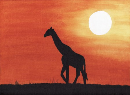 448x326 Silhouette Of Giraffe Walking - Giraffe Silhouette Painting