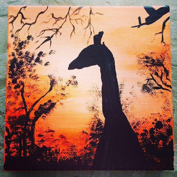 570x570 Sunset And Giraffe Silhouette Acrylic Painting - Giraffe Silhouette Painting