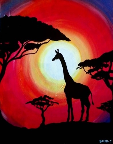 393x500 Wild Wing - Giraffe Silhouette Painting