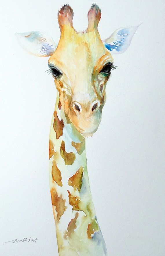 570x887 Giraffe Watercolor Original Animal Painting 9x12 - Giraffe Watercolor Painting