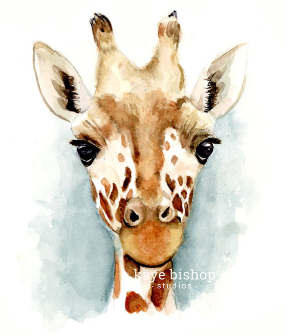 570x669 Giraffe Watercolor Painting Jungle Animal Art Animal Wall - Giraffe Watercolor Painting