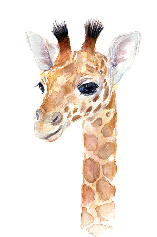 596x900 Giraffe Watercolor Painting By Olga Shvartsur - Giraffe Watercolor Painting
