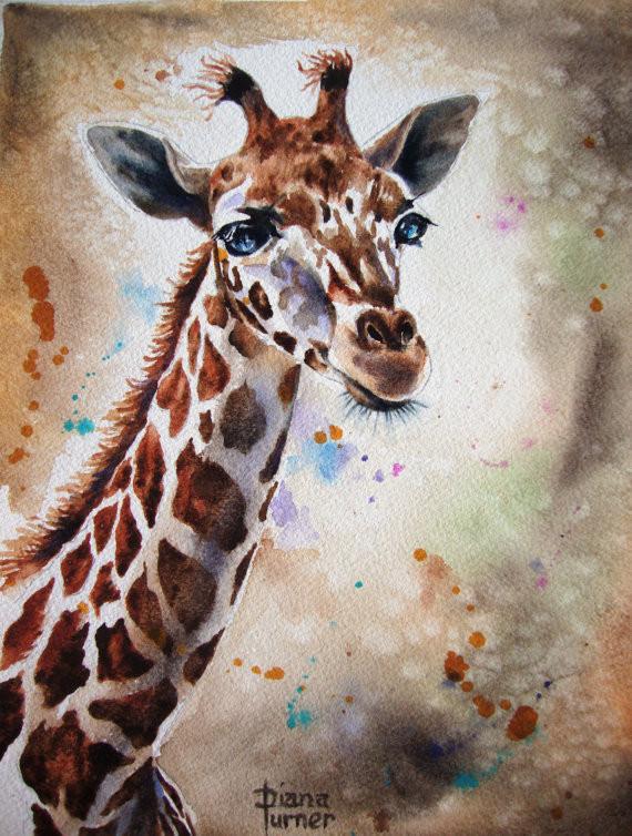 570x754 Giraffe Watercolor Paintings Original Limited Edition Quality - Giraffe Watercolor Painting