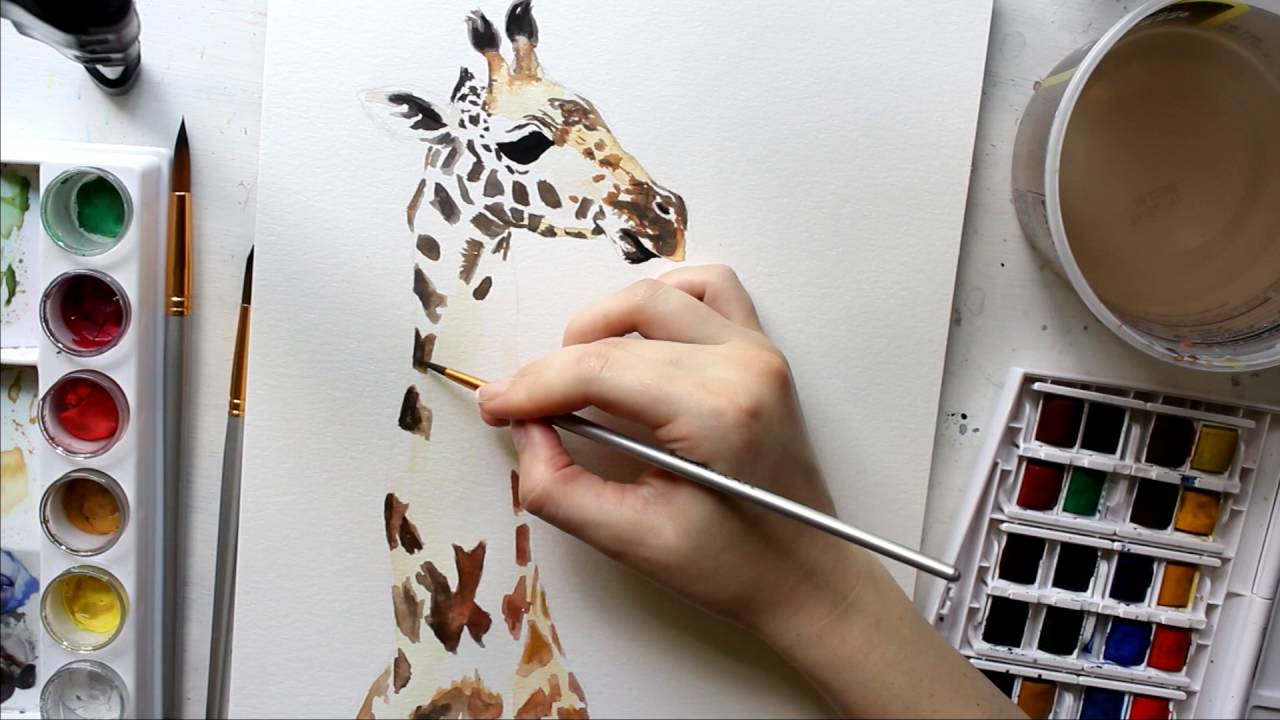 1280x720 Giraffe [Gouache Amp Watercolor] Timelapse Painting - Giraffe Watercolor Painting