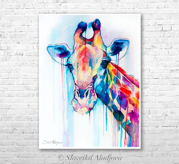 570x524 Giraffe Watercolor Painting Print By Slaveika Aladjova Art - Giraffe Watercolor Painting