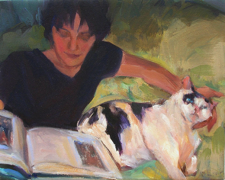 864x690 Girl With Cat Painting By Merle Keller - Girl And Cat Painting