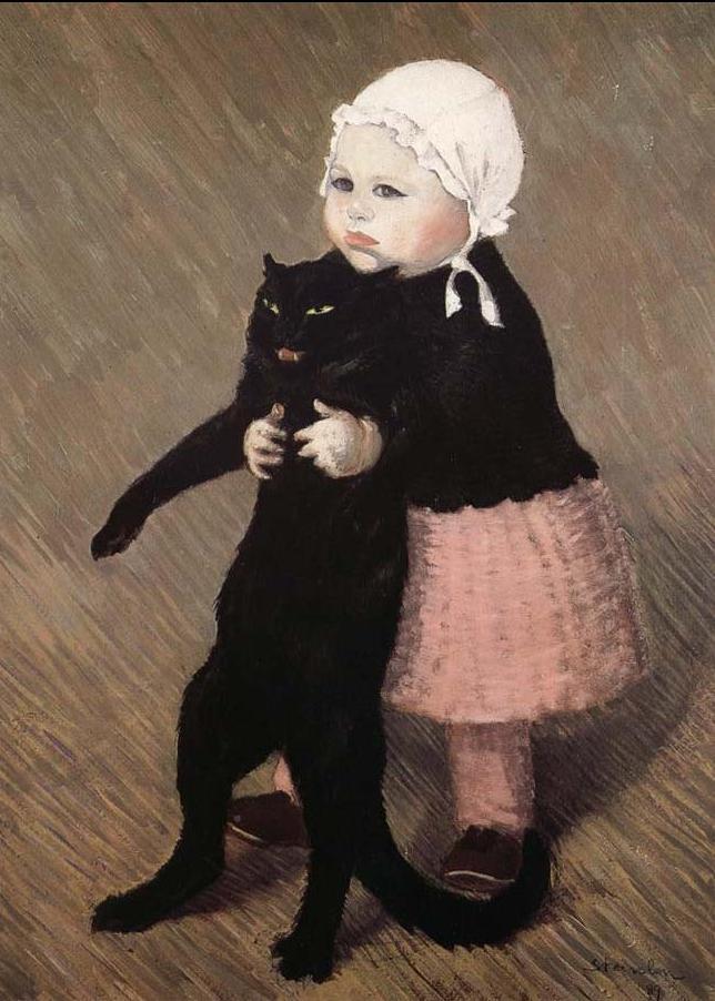 644x902 Girl With Cat Painting Theophile Alexandre Steinlen Oil Paintings - Girl And Cat Painting