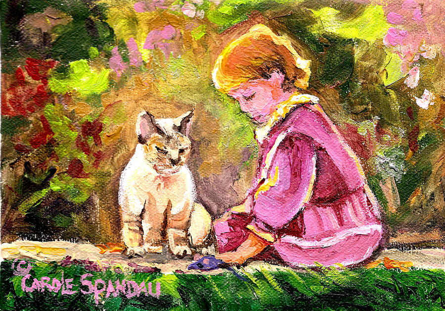 900x628 Paintings For Little Girls - Girl And Cat Painting