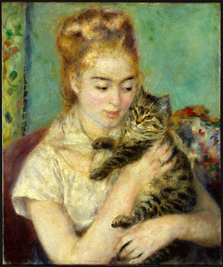 325x390 Portrait Painting Cat, Woman With A Cat, Renoir Vintage - Girl And Cat Painting