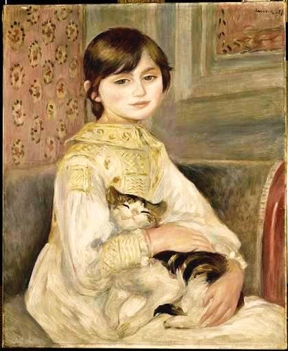 420x512 Portrait Painting Girl With A Cat Vintage Printable - Girl And Cat Painting