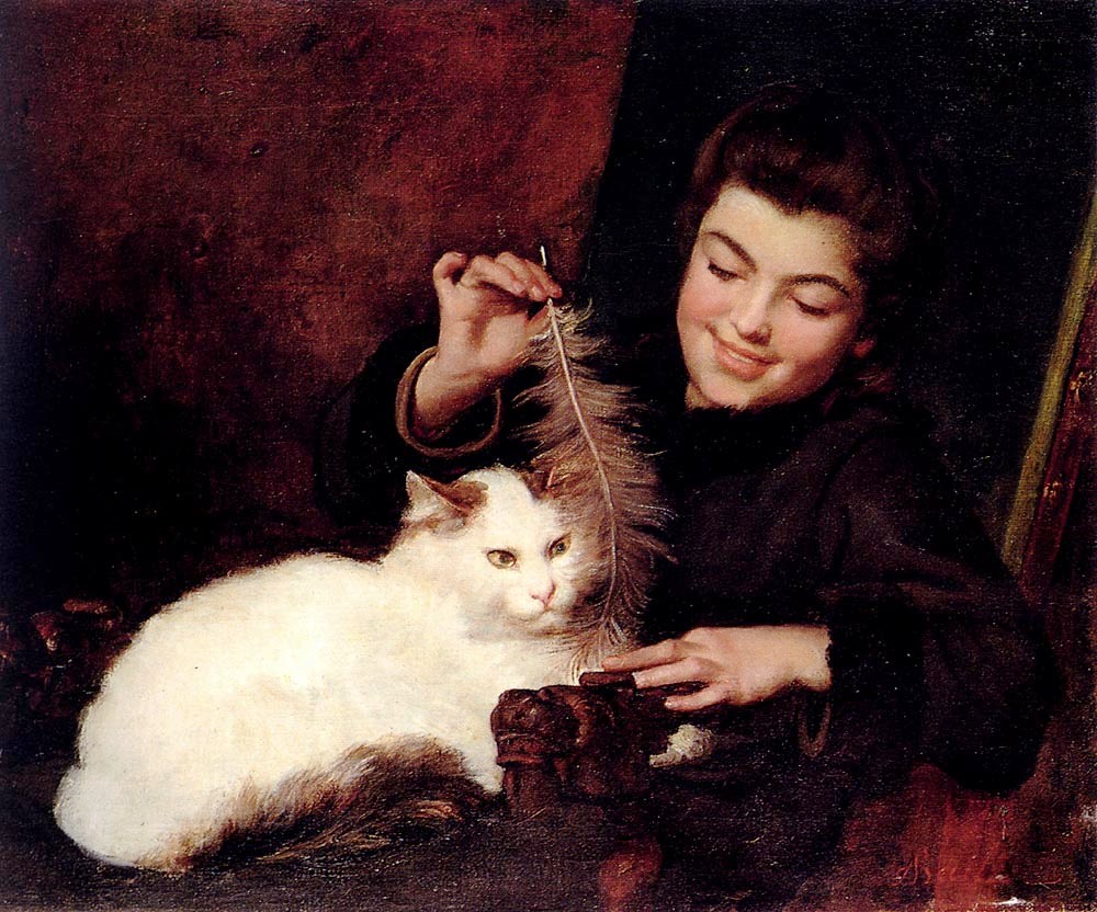 1000x832 Portrait Painting Girl With Cat - Girl And Cat Painting