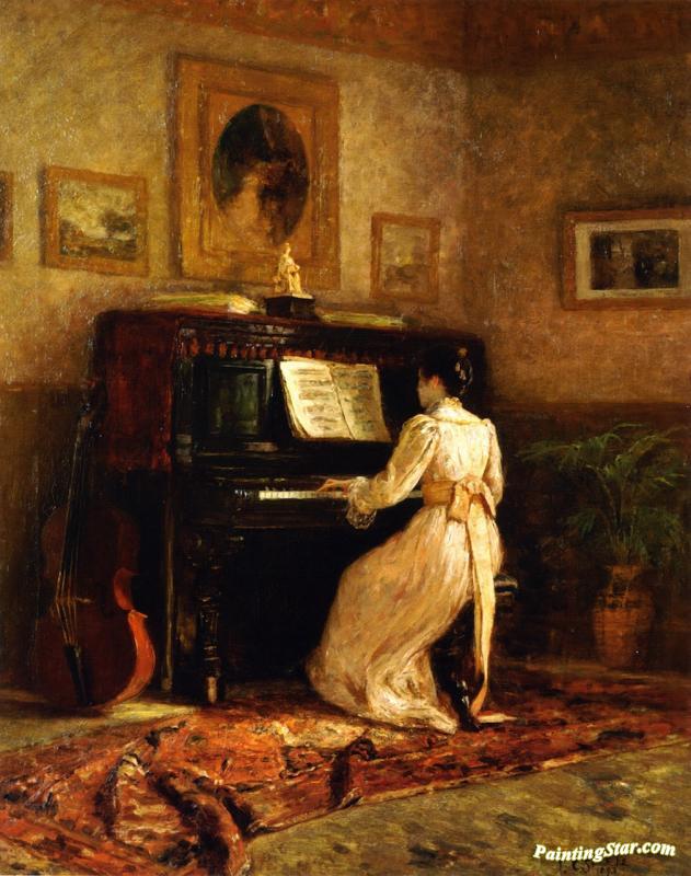 631x800 Girl At The Piano Artwork By Theodore Clement Steele Oil Painting - Girl At Piano Painting