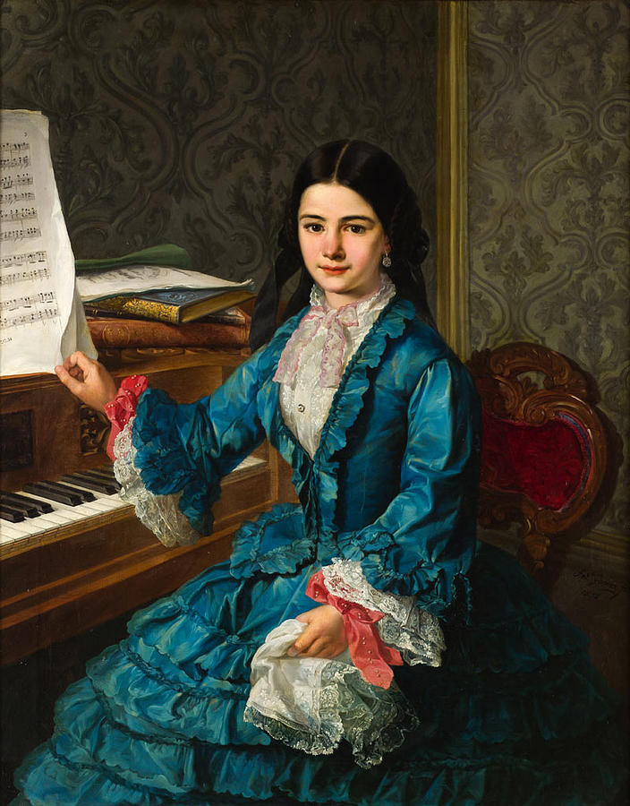 704x900 Girl At The Piano Painting By Celestial Images - Girl At Piano Painting