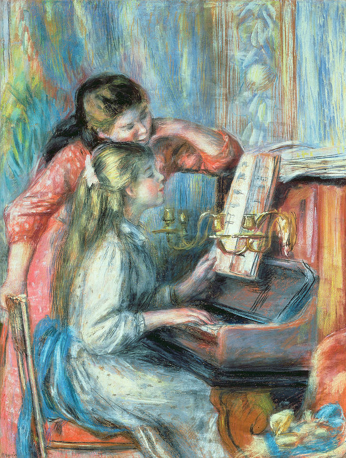 680x900 Young Girls At The Piano Painting By Pierre Auguste Renoir - Girl At Piano Painting