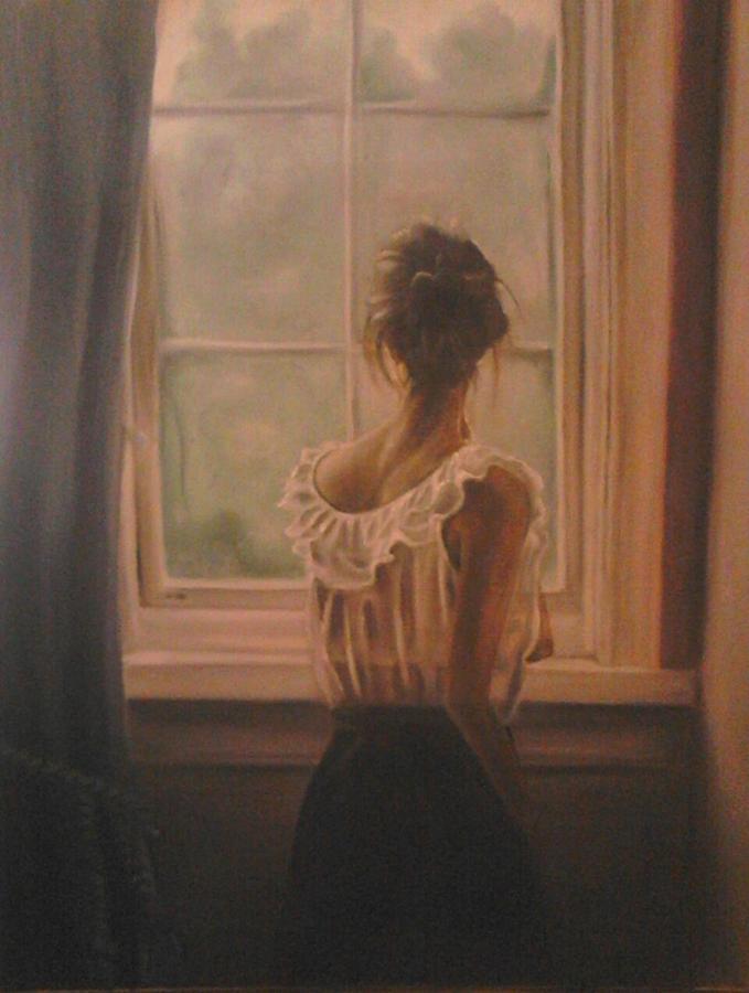 679x900 Girl On Window Painting By Jelena Marinkovic - Girl At Window Painting