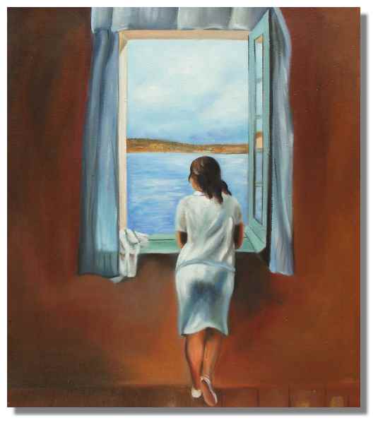 535x602 Girl Beside The Window Painting On Canvas - Girl At Window Painting
