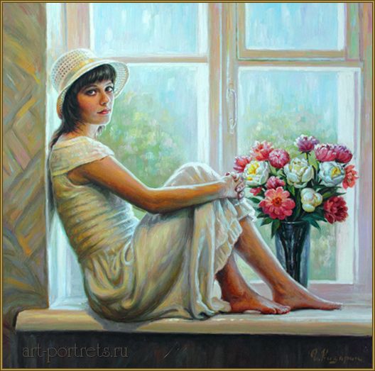 528x523 The 202 Best Through The Window Images On Windows, Net - Girl At Window Painting