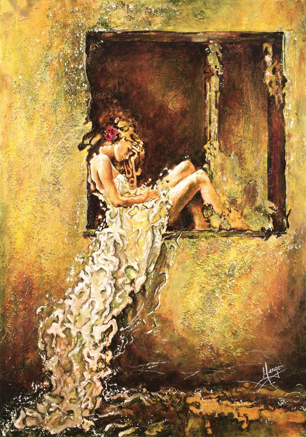 1050x1500 Woman Sitting On A Window Figure Painting - Girl At Window Painting