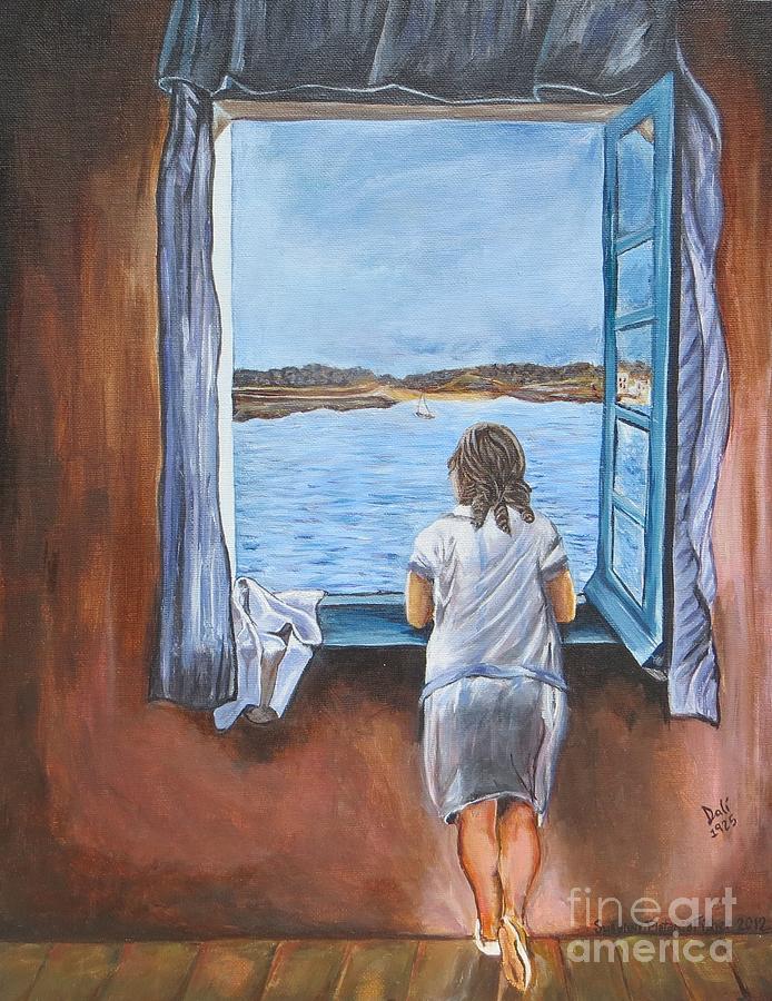 694x900 Girl At The Window Dali Reproduction Painting By Susanne Fisher - Girl At Window Painting
