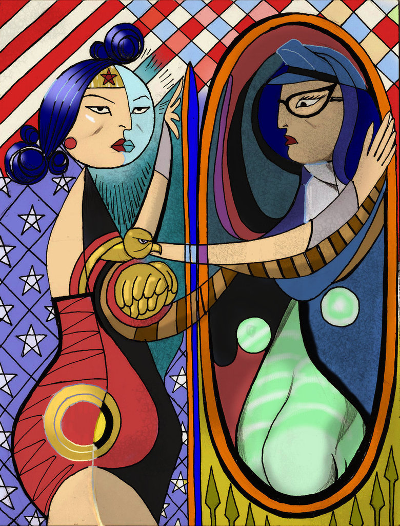 780x1025 Tliid Wonder Woman In Picasso Girl Before A Mirror By Nick Perks - Girl Before A Mirror Painting