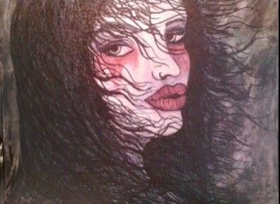 396x288 Blood Tears Painting By Echo Tarvers Art. Colors Are Much Bolder - Girl Crying Blood Painting