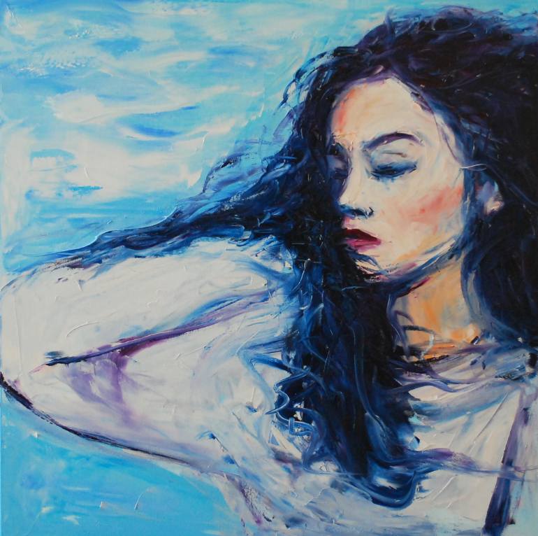 770x766 Saatchi Art Girl With Flying Hair Painting By Anna Zawadzka Dziuda - Girl Hair Painting