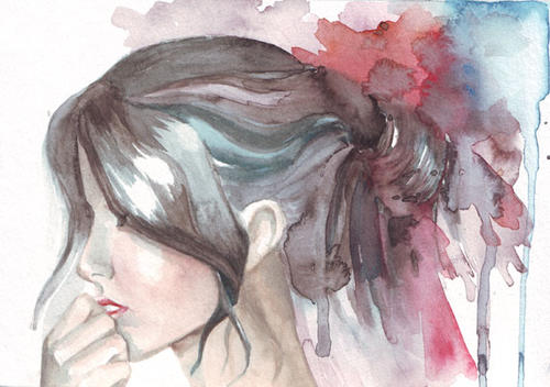 500x352 Watercolours - Girl Hair Painting