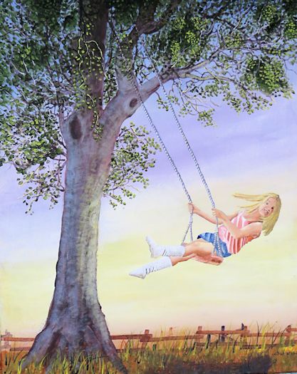 417x525 Landscape Painting Of A Girl On A Swing - Girl In A Swing Painting