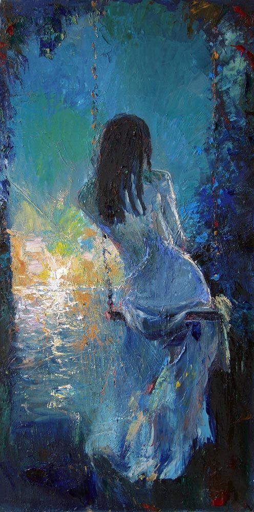 496x1000 Mstislav Pavlov - Girl In A Swing Painting