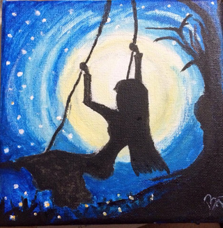 320x328 Nightime Swing - Girl In A Swing Painting