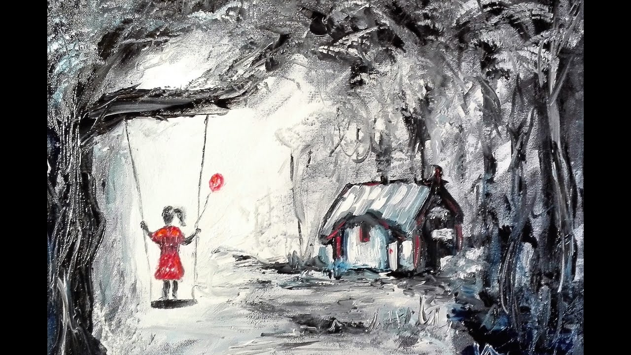 1280x720 Oil Painting Real Time Girl Standing On Swing - Girl In A Swing Painting