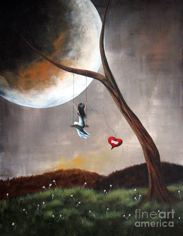700x900 Original Surreal Artwork Girl On Swing Painting By Artisan Parlour - Girl In A Swing Painting