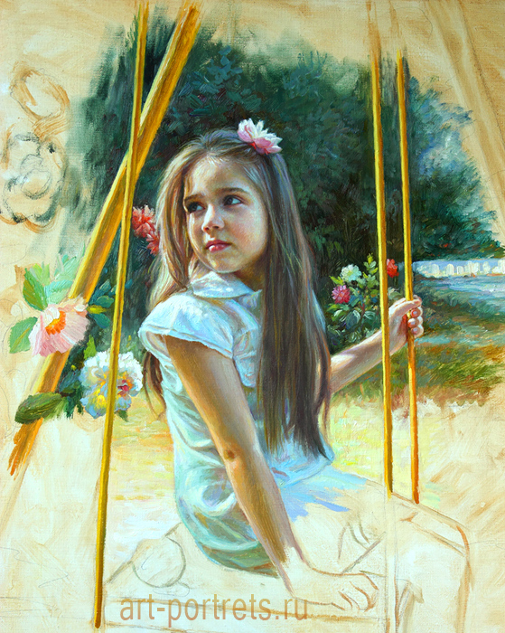 559x700 Painting Little Girl A Swing By Drawing Portraits - Girl In A Swing Painting