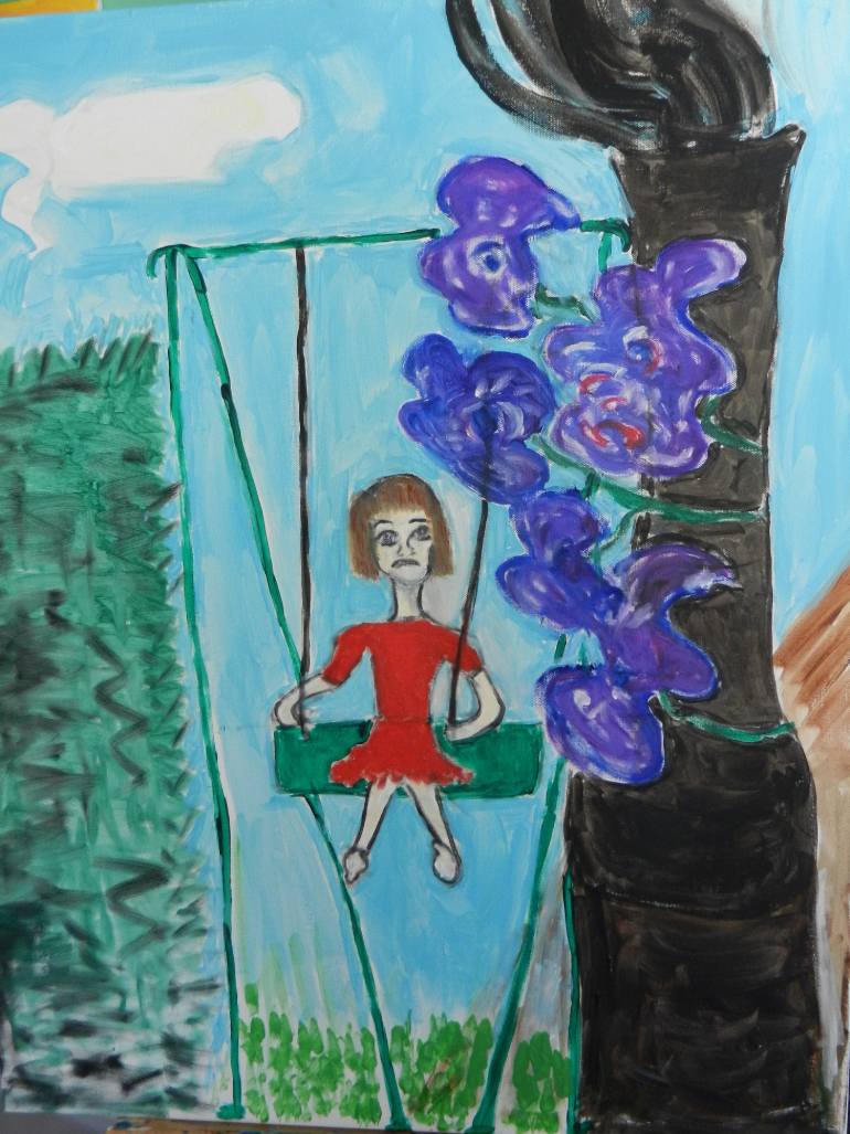 770x1027 Saatchi Art Little Girl On A Swing Painting By Pam Malone - Girl In A Swing Painting
