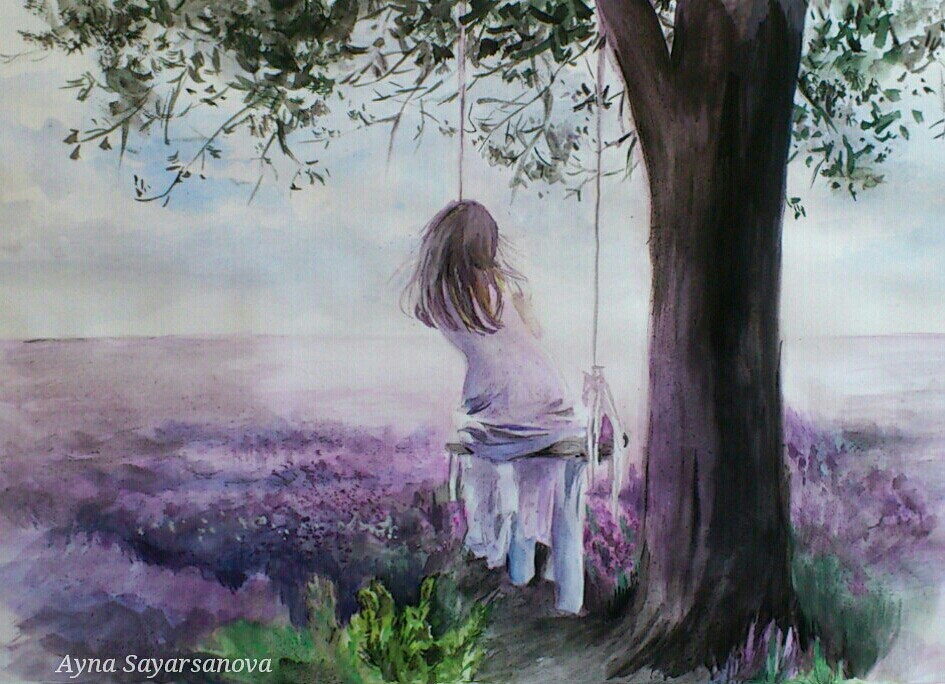 945x684 Girl A Swing By Aynasayarsanova - Girl In A Swing Painting