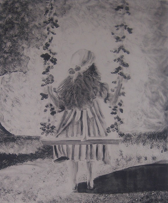 579x700 Girl On A Swing Painting By Emily Young - Girl In A Swing Painting