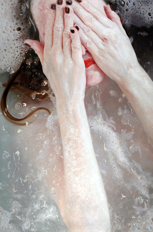 582x880 Virtual Exhibit Photorealism Erica's Reflections - Girl In Bathtub Painting