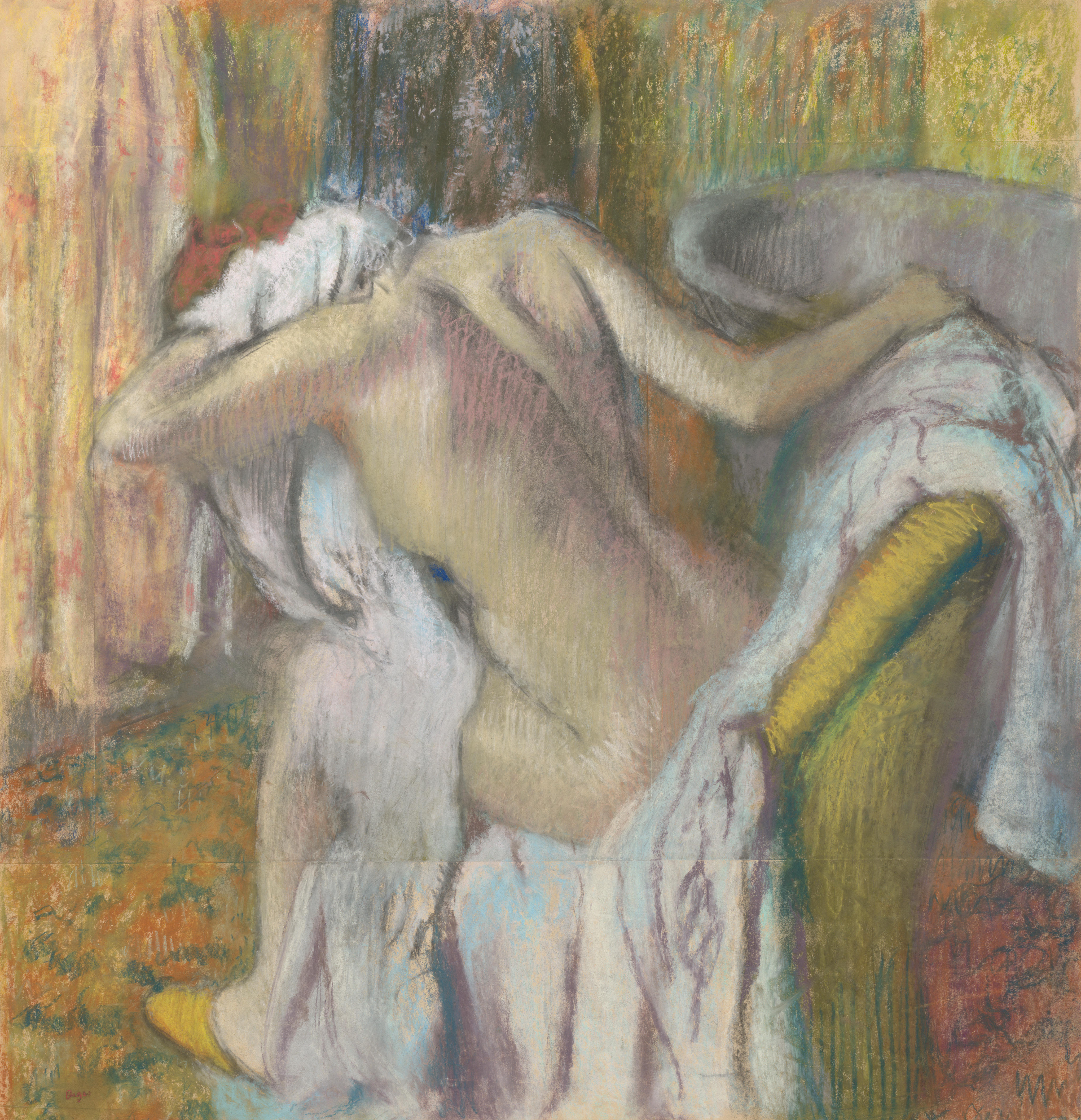 4078x4226 After The Bath, Woman Drying Herself - Girl In Bathtub Painting