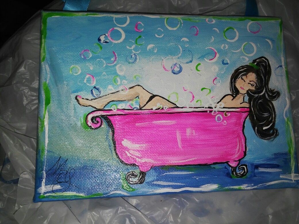 1040x780 Diy Cute Girl In Bathtub Painting - Girl In Bathtub Painting