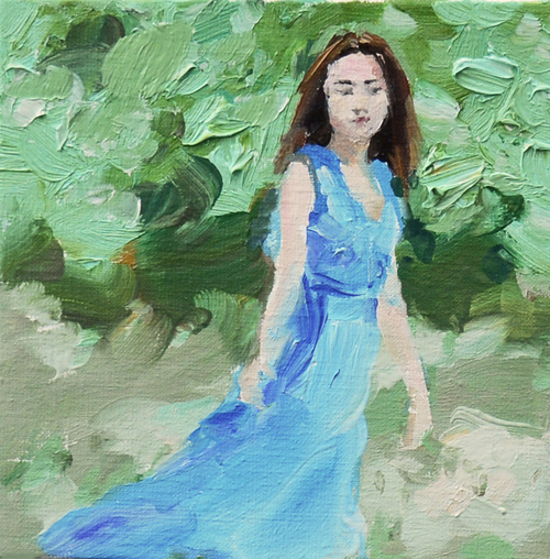 500x508 Girl In A Blue Dress By Olga Novokhatska, 2016 Painting - Girl In Blue Dress Painting