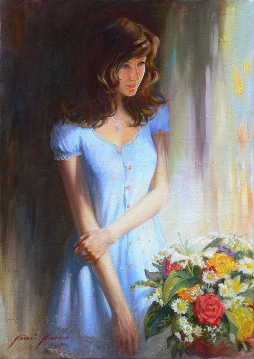 498x704 Girl In A Blue Dress - Girl In Blue Dress Painting