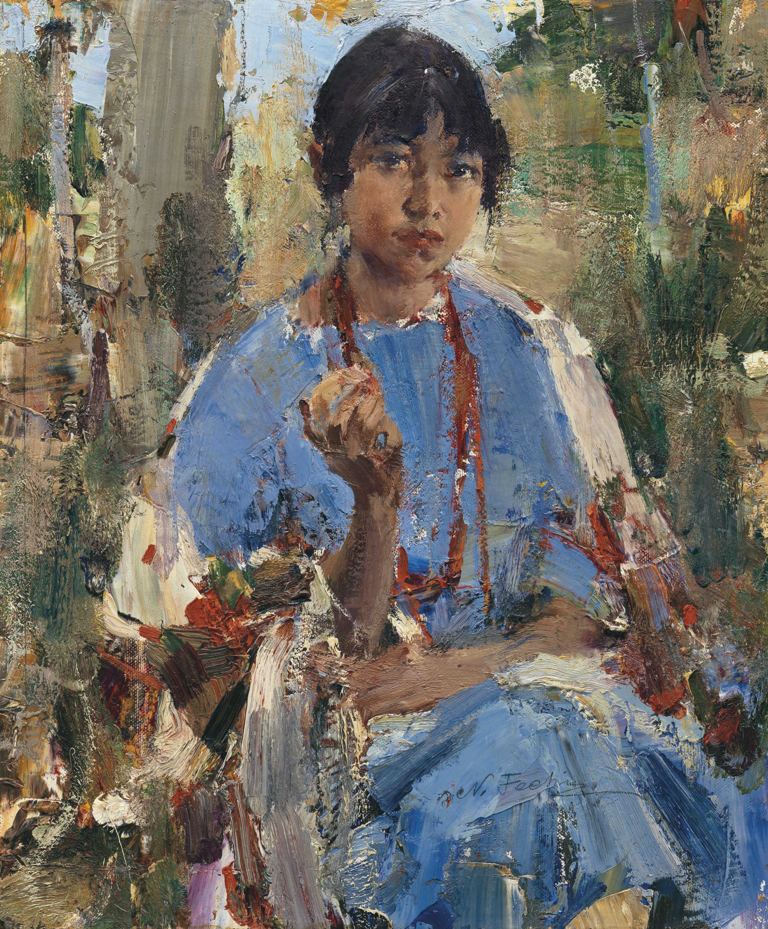 2645x3200 Nicolai Fechin (1881 1955) Indian Girl In Blue Dress 20th - Girl In Blue Dress Painting