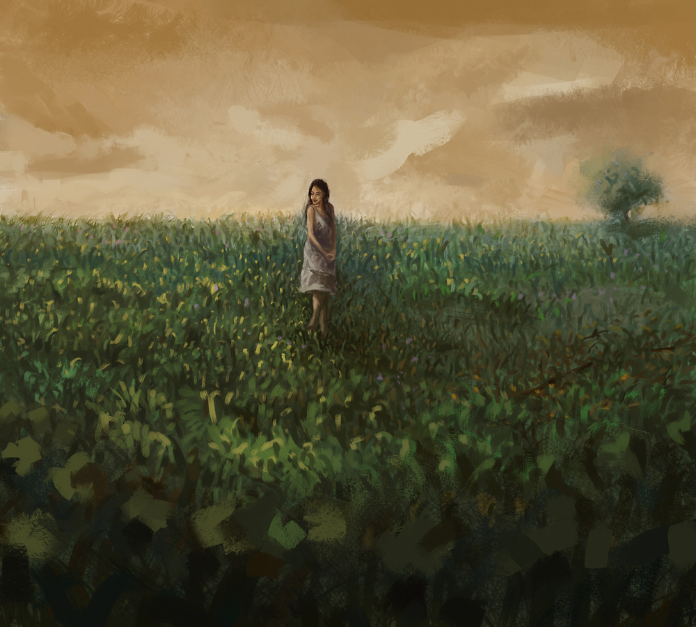 1000x900 Girl In Field - Girl In Field Painting
