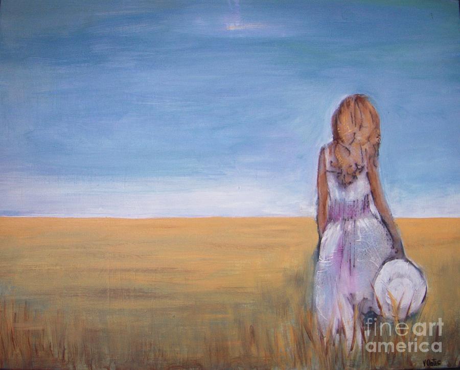 900x724 Girl In Wheat Field Painting By Vesna Antic - Girl In Field Painting