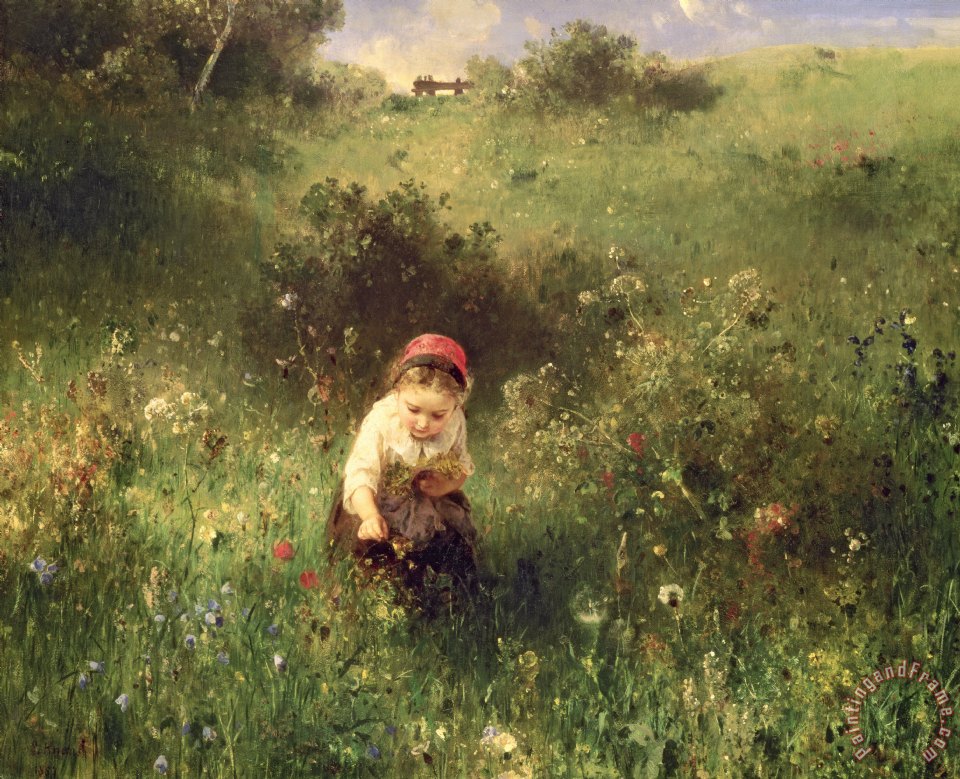 960x779 Ludwig Knaus A Young Girl In A Field Painting - Girl In Field Painting