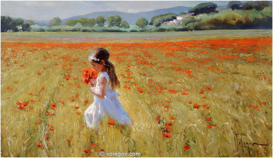 885x512 On Poppy Field, Painting, - Girl In Field Painting