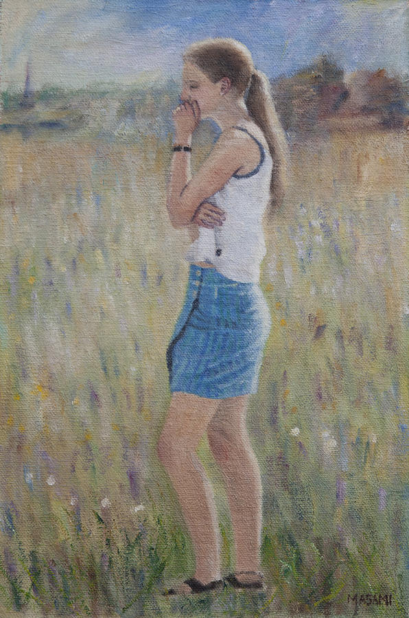 596x900 Young Girl In The Field Painting By Masami Iida - Girl In Field Painting