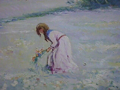 400x300 E. Joseph Fontaine, Girl In Meadow 1, Oil Painting - Girl In Meadow Painting